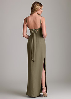 Azazie Mai Vestidos de damas de honor Vestido de Verde Sauce de Gasa de Corte Recto con Plisado image2