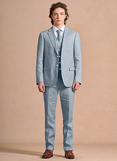 front Harrison Dusty Blue 100% Linen 3-Piece Suit