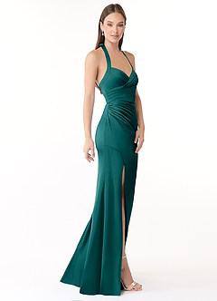 Azazie Emeria Bridesmaid Dresses Peacock Mermaid Pleated Stretch Satin Dress image4