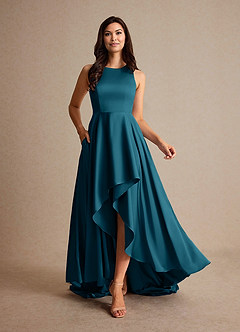 Azazie Niles Mother of the Bride Dresses Ink Blue A-Line Trains Stretch Satin Dress image6