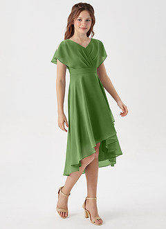 Azazie Graciela Junior A-Line Plisseret Chiffon Asymmetrisk Junior brudepige Kjole image4