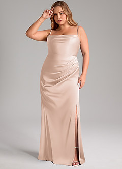 Azazie Leonis Bridesmaid Dresses Blushing Pink Mermaid Pleated Stretch Satin Convertible Dress image12
