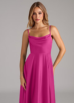 Azazie Elle Bridesmaid Dresses Fuchsia A-Line Pleated Stretch Satin Dress image2