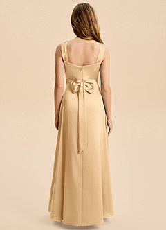 Azazie Kiki Junior Gold A-Line Bow Stretch Satin Dress image2