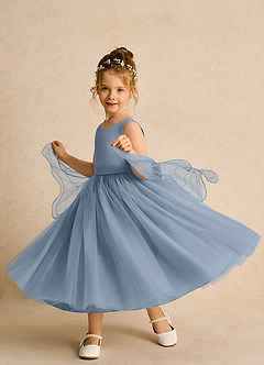 Azazie Pear Abiti da Ragazza di Fiori Abito Principessa in Tulle Fiocco Blu Polveroso image2