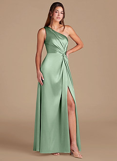 Azazie Brooke Jurken voor bruidsmeisjes Jurk van Metaalachtig Satijn met A-Lijn One-Shoulder Matcha image3