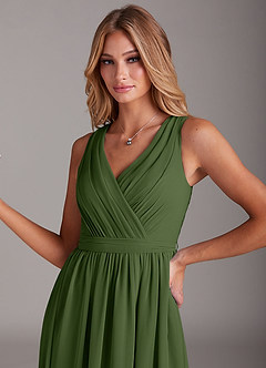Azazie Kingsley Bridesmaid Dresses Olive A-Line Lace Chiffon Dress image6