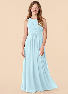 Azazie Skyla Junior Cloud Blue A-Line Pleated Chiffon Dress image1