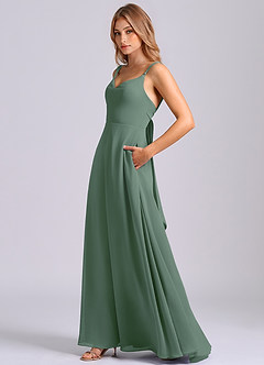 Azazie Beatrice Robes de demoiselle d'honneur Robe Trapèze en Mousseline de soie Encolure en Forme de Cœur Eucalyptus image5