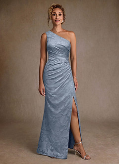 Azazie Joylin Moeder van de bruid jurken Trompet Jurk van Bloemen Burn-out One-Shoulder Stoffig Blauw image4