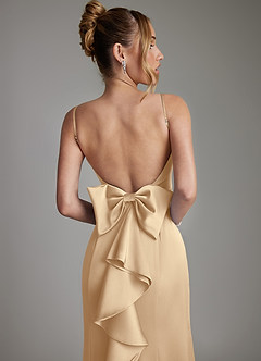 Azazie Zherra Robes de demoiselle d'honneur Robe Sirène en Satin extensible Arc Champagne image7