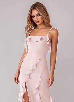 Azazie Malia Bridesmaid Dresses Blushing Pink Sheath Ruched Chiffon Dress image2