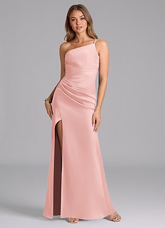 Azazie Eren Bridesmaid Dresses Powder Pink Mermaid One Shoulder Stretch Satin Dress image1