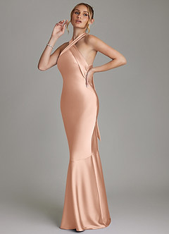 Azazie Reign Bridesmaid Dresses Rose Gold Mermaid Pleated Stretch Satin Dress image6