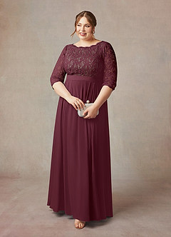 Azazie Lucianna Mother of the Bride Dresses Cabernet Taupe A-Line Lace Dress image9