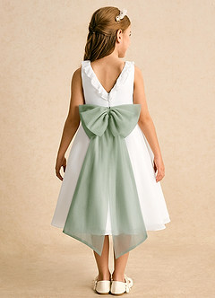 Azazie Dani Flower Girl Dresses Ivory Dusty Sage A-Line Bow Chiffon Dress image7