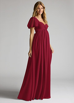 Azazie Madisynn Brautjungfernkleider für Schwangere Schleifen Chiffon Bodenlänge Kleid image3