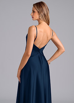Azazie Elita Bridesmaid Dresses Dark Navy A-Line Pleated Stretch Satin Dress image2