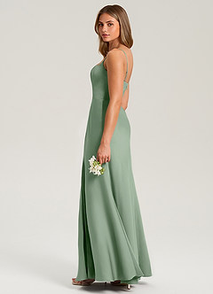 Azazie Lidia Bridesmaid Dresses Matcha Mermaid Side Slit Stretch Satin Dress image7