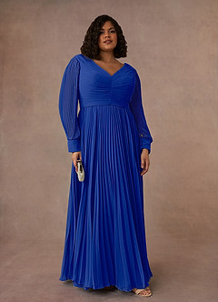 Azazie Zina Mother of the Bride Dresses Royal Blue A-Line Pleated Chiffon Dress image7
