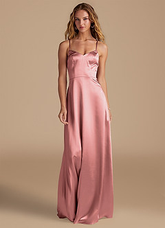 Azazie Mei Brautjungfernkleider A-Linie Metallischer Satin Kleid Rosettenrosa image3