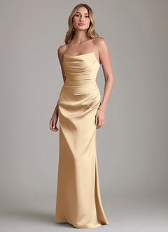 Azazie Lucille Bridesmaid Dresses Champagne Mermaid Strapless Stretch Satin Convertible Dress image1
