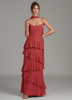 Azazie Imani Bridesmaid Dresses Rust A-Line Ruched Chiffon Dress image7