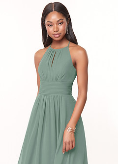 Azazie Bonnie At-home Try On Dresses Burgundy A-Line Keyhole Ruched Chiffon Dress image5