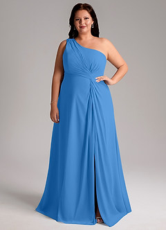 Azazie Brooke Bridesmaid Dresses Blue Jay A-Line One Shoulder Chiffon Dress image8