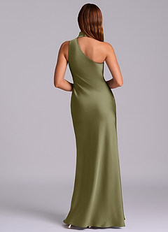 Azazie Seona 신부 들러리 드레스 인어 한쪽 어깨 스트레치 새틴 바닥 길이 드레스 image4
