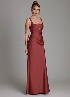 Azazie Agustina Robes de demoiselle d'honneur Robe Sirène en Satin extensible Corset Terracotta image4