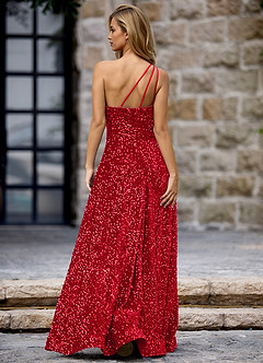 Opulent Red Velvet Sequins Prom Dress image2