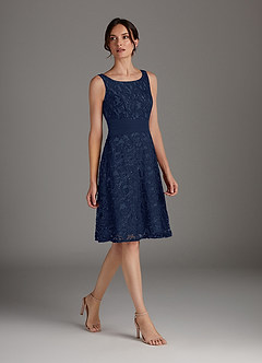 Azazie Beth Mother of the Bride Dresses Dark Navy A-Line Scoop Sequins Chiffon Dress image3
