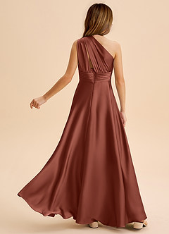 Azazie Charlize Junior Auburn A-Line Pleated Stretch Satin Dress image2