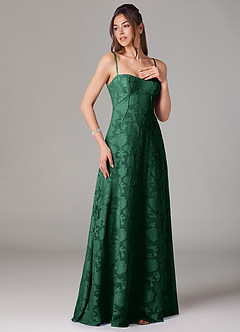 Azazie Valentine Brautjungfernkleider A-Linie Herzausschnitt Blumen-Burnout Kleid Dunkelgrün image3