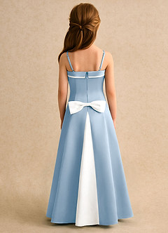 Azazie Izel Girls Formal Robe Demoiselle D'honneur Fillette Robe Trapèze en Mat Satiné Plissé Ivoire Bleu Poudré image4