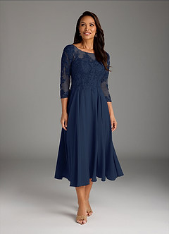 Azazie Marge vestidos de madre de la novia Vestido de Azul Marino Oscuro de Gasa de Corte En A con Encaje redondo image9