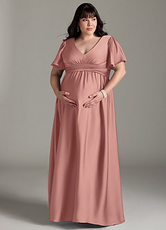 Azazie Verna vestidos de dama de honor de maternidad Vestido de Corte En A Volante Hasta el suelo Satén Elástico image13