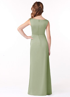 Azazie Sadia Junior Robe Trapèze en Satin extensible Plissée Vert Sauge image3