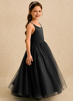 Azazie Aurora Blumenmädchenkleider A-Linie Schleifen Tüll Kleid Schwarz image4