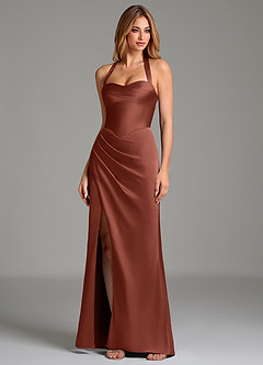 Azazie Serenity Robes de demoiselle d'honneur Robe Sirène en Satin extensible Encolure en Forme de Cœur Auburn image4