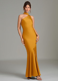 Azazie Jalissa Bridesmaid Dresses Butterscotch Mermaid One Shoulder Stretch Satin Dress image3