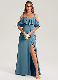 Azazie Jean Brudtärnklänningar Klä av A-Linje i Stretch Satin Av axeln Bermuda image1