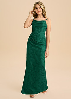 Azazie Mai Junior Etui Plissee Blumen-Burnout Kleid Smaragd image6