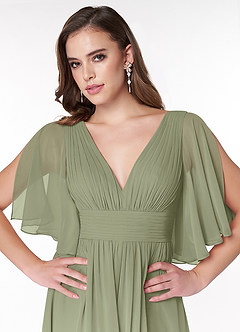 Azazie Temeka Bridesmaid Dresses Pistachio A-Line Ruched Chiffon Dress image6
