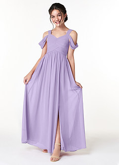 Azazie Lianne Junior Lilac A-Line Off the Shoulder Chiffon Dress image1