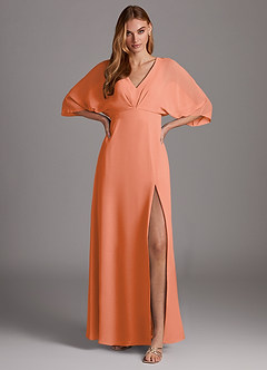 Azazie Rebecca Vente Finale Robe Trapèze en Mousseline de soie Col V à manches longues Coucher De Soleil image3