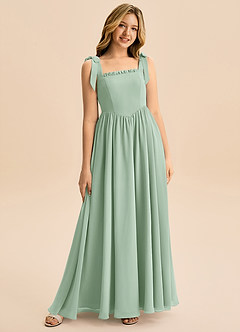 Azazie Delia Junior Agave A-Line Bow Chiffon Dress image1