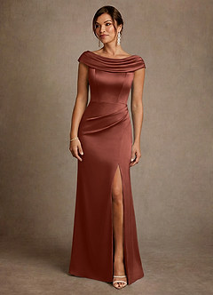 Azazie Irvine Mother of the Bride Dresses Auburn A-Line Pleated Stretch Satin Dress image3