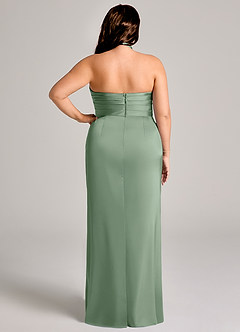 Azazie Jemma Jurken voor bruidsmeisjes Jurk van Stretch Satijn met Kolom Geplooid Matcha image12